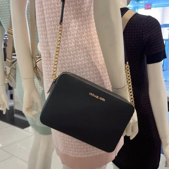 Michael Kors Jet Set Item Large East West Zip Crossbody Leather Black - Picture 14 of 16